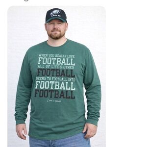 Life Is Good T-Shirt Green Long Sleeve 100% Cotton Football Tee Sz XL New w Tags